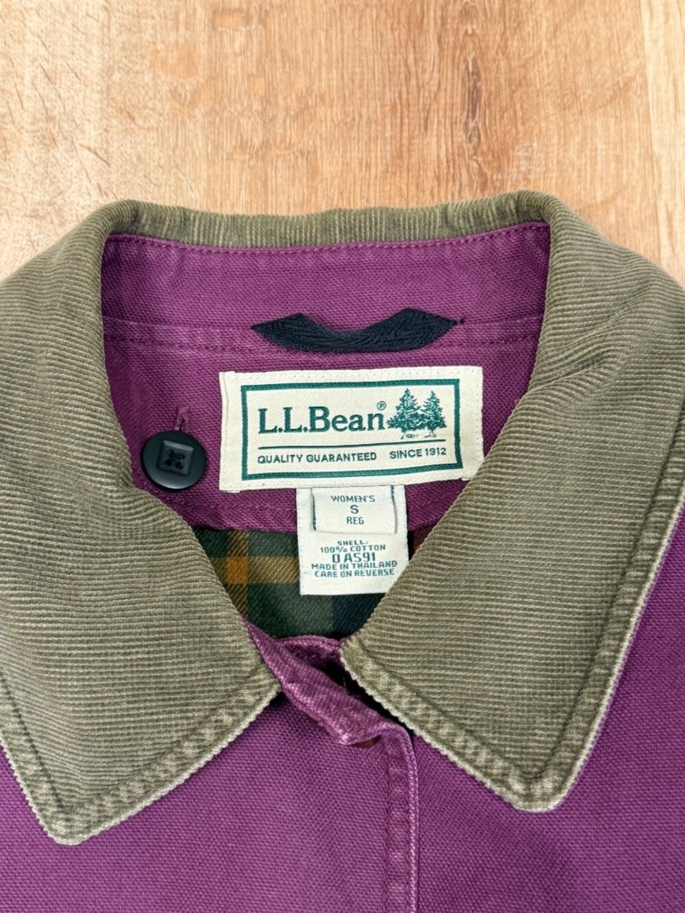 Vintage 90s L.L. Bean Womens Purple Plaid Lined Barn Field Canvas Chore Jacket S - Picture 5 of 11